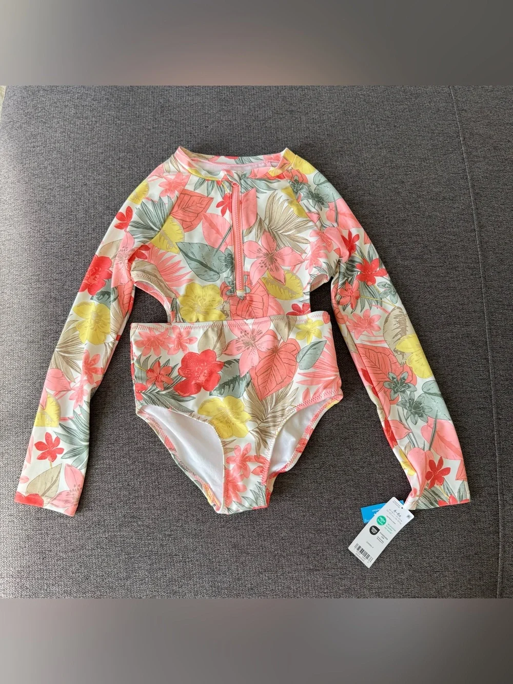 Carter’s Swimsuit Long Sleeve Floral Rash Guard One-Piece Pink Yellow UPF 50+